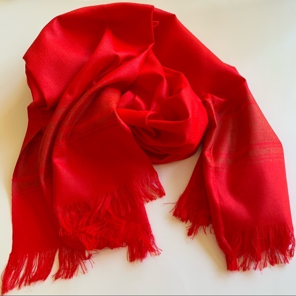 Handwoven lightweight red jacquard scarf wrap shawl artisan unique one of a kind